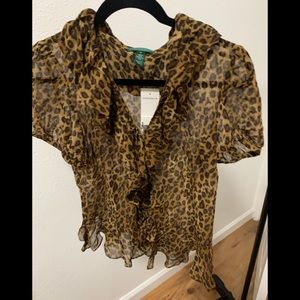 Lauren Jeans (Ralph Lauren) NWT Leopard ruffle top